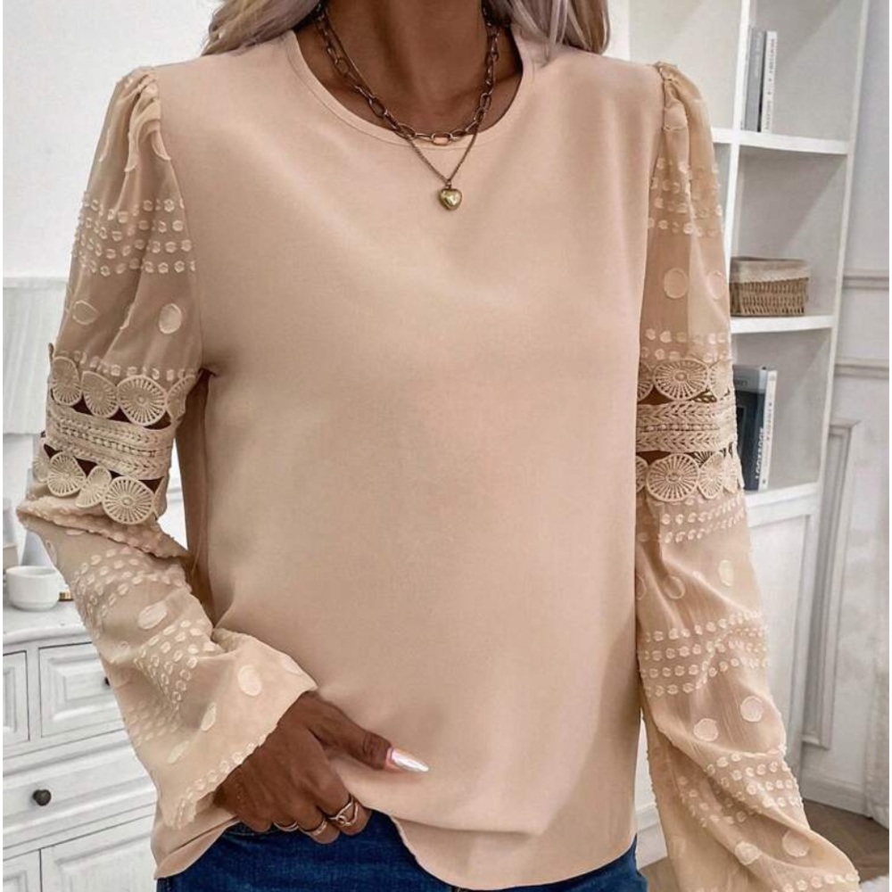 New contrast lace long sleeve blouse - Picture 2 of 7